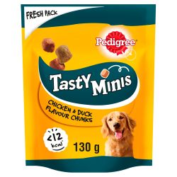 Pedigree Tasty Minis Dog Treats Chewy Cubes with Chicken & Duck 130g •